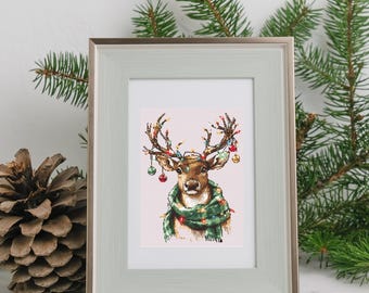 Rudolf Reindeer Cross Stitch Pattern, Christmas Embroidery (PDF Chart)