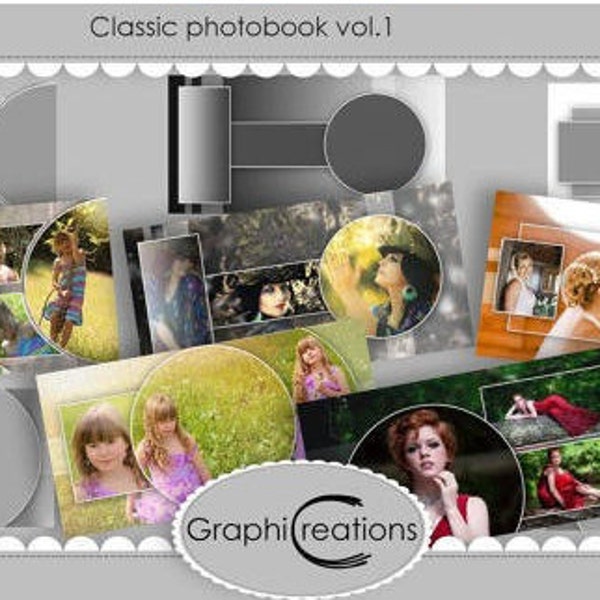 Classic photobook vol.1, photobook frames, album pages, scrapbook pages, psd files, templates for photographers, clipping masks