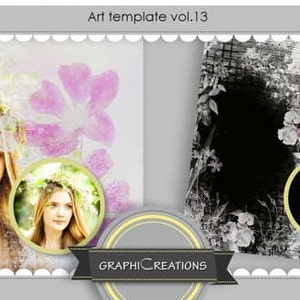 Art template with photo mask, scrapbook album page, clipping mask, photo album photo book photoshop template, digital album template