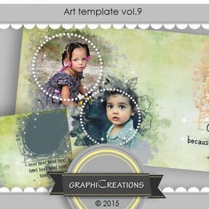 Art template with photo mask, scrapbook album page, clipping mask, photo album photo book photoshop template, digital album template