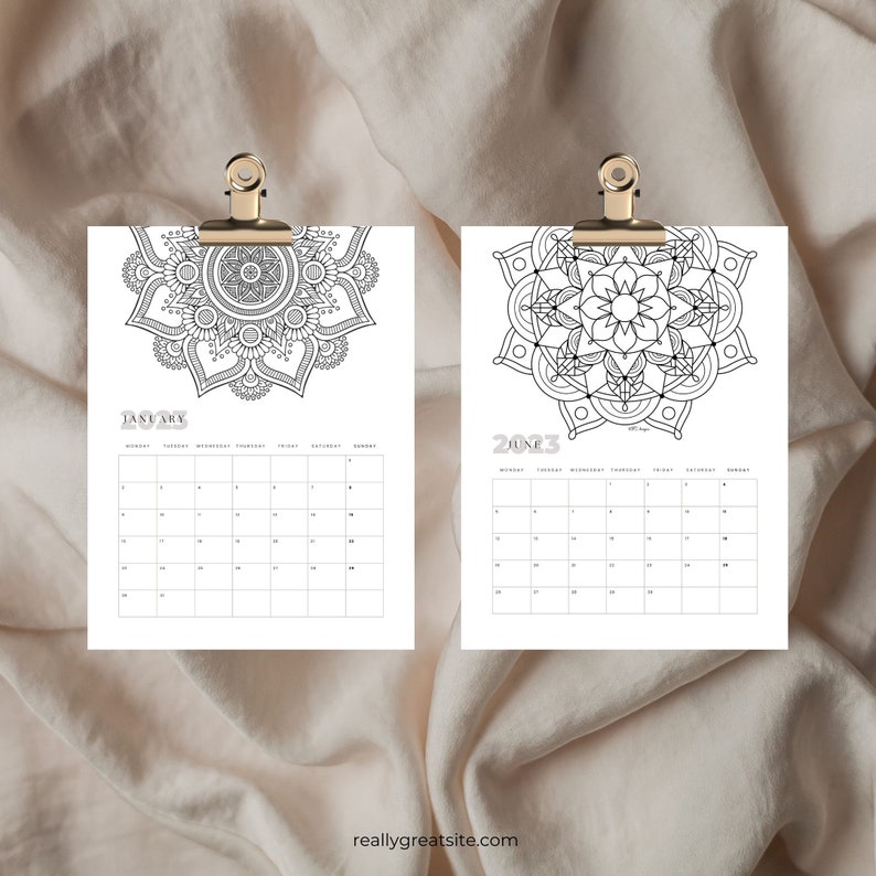 Mandala Calendar 2023 Coloring Pages Printable Calendar Etsy