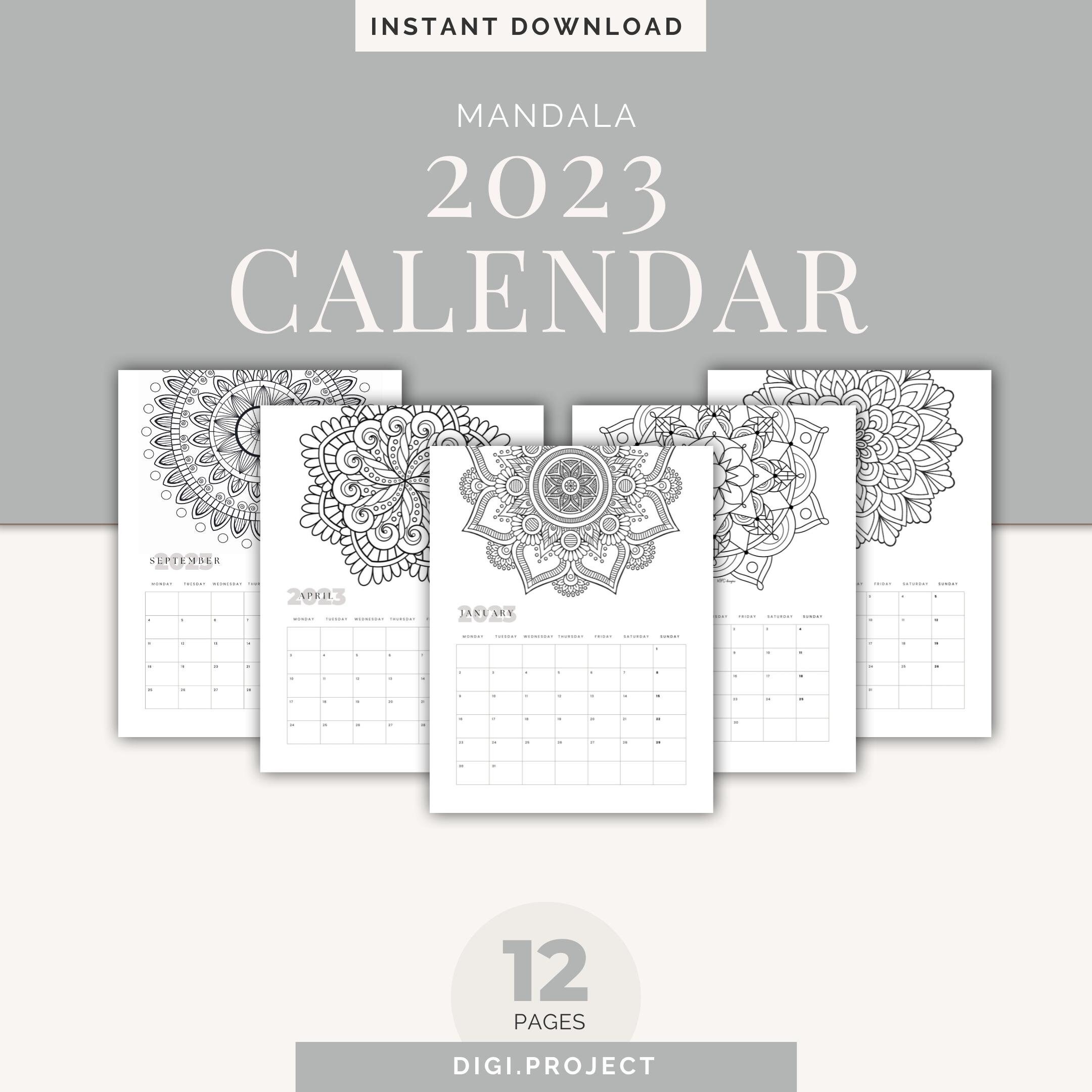 Mandala Calendar 2023 Coloring Pages Printable Calendar Etsy Canada