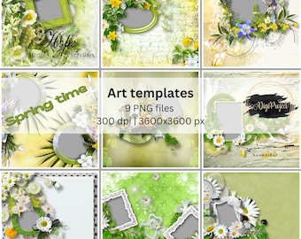 Pagine rapide di primavera, pagine di album di ritagli digitali, pagine di album predefinite, modelli di album fotografici, modelli di album digitali, pagine png