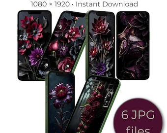 Dark Floral Phone Wallpaper | Gothic Roses, Skulls (Digital Download)