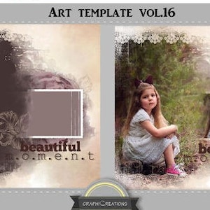 Art template with photo mask, scrapbook album page, clipping mask, photo album photo book photoshop template, ready for use