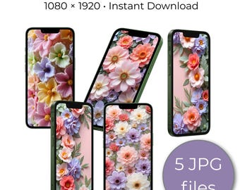 3D Flowers Phone Wallpaper | Spring Floral (Digital Download)