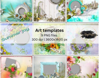 Summer Joy Quick Pages, pagine di album di ritagli digitali, pagine di album predefinite, modelli di album fotografici, modelli di album digitali, pagine png