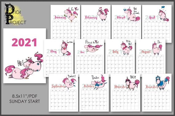 2021 Unicorn Calendar Printable Printable Wall Calendar Etsy may june calendar 2021 feh