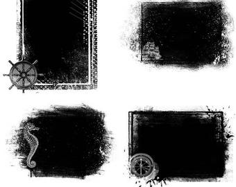 Distressed Photo Frame Clipping Masks, Scrapbook Pages (PNG Files)