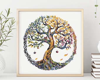 Tree of life cross stitch pattern, beautiful tree cross stitch pdf pattern, modern embroidery design, modern cross stitch pattern,DMC pallet