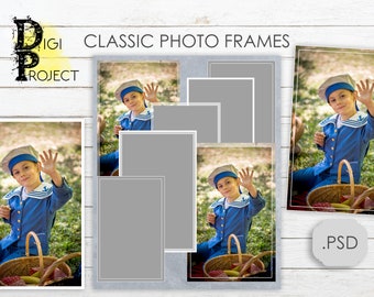 Classic photo frames, PSD files, templates for photographers, clipping masks, 6x10 in, photoshop templates, photo album templates, overlays