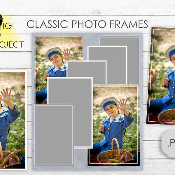 Classic photo frames, PSD files, templates for photographers, clipping masks, 6x10 in, photoshop templates, photo album templates, overlays