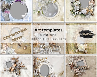 Modelli di album fotografici di Natale, pagine di scrapbooking (PNG)