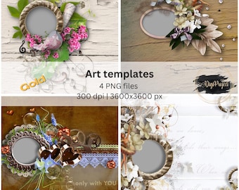 Gold Quick Pages, pagine di album di ritagli digitali, pagine di album predefinite, modelli di album fotografici, modelli di album digitali, pagine png