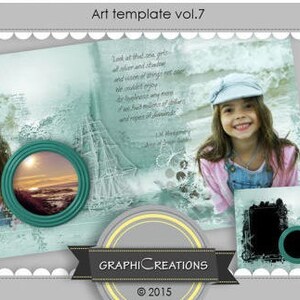 Art template with photo mask, scrapbook album page, clipping mask, photo album photo book photoshop template, ready for use