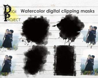 Watercolor Photoshop Clipping Masks, PNG Photo Overlays (Digital Download)
