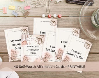 Self-Worth Affirmation Cards, Self-Love Healing Deck, Confidence, Anxiety Relief (Printable)