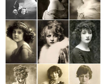 Tarjetas ATC de estilo vintage para mujeres, hoja de collage digital imprimible (PDF)