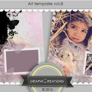 Art template with photo mask, scrapbook album page, clipping mask, photo album photo book photoshop template, digital album template