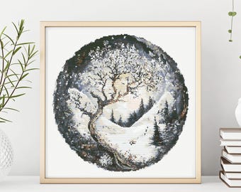 Winter Landscape Cross Stitch Pattern, Easy Embroidery Design (PDF)