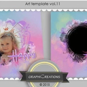 Art template with photo mask, scrapbook album page, clipping mask, photo album photo book photoshop template, digital album template