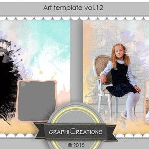 Art template with photo mask, scrapbook album page, clipping mask, photo album photo book photoshop template, ready for use