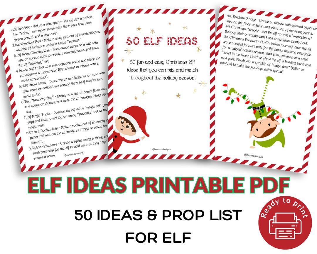 50 Elf Ideas and Props List | Holiday Elf Planner Printable PDF + BONUS ...