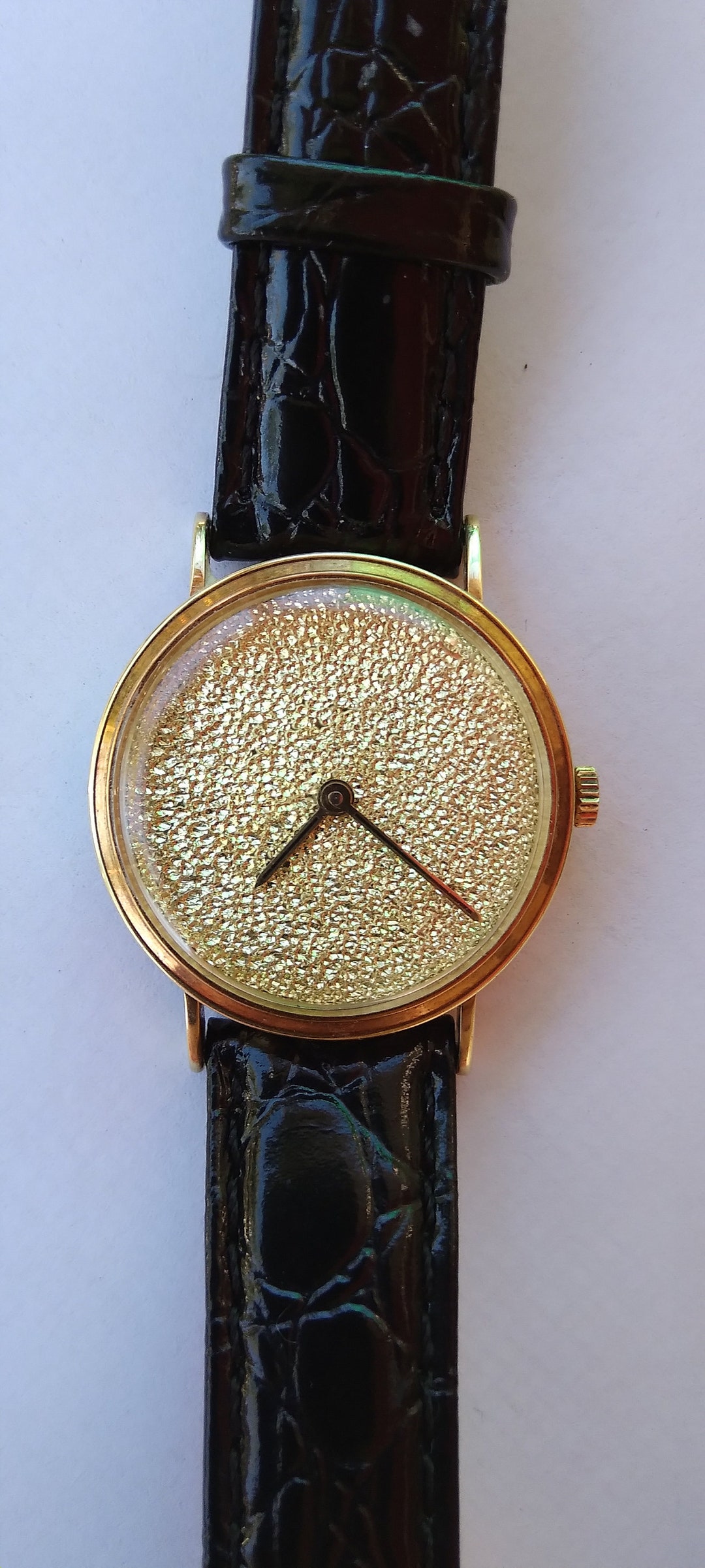 14k Yellow Gold Watch Leather Strap Etsy