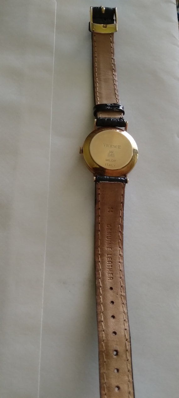 14k Yellow Gold Watch Leather Strap Gem