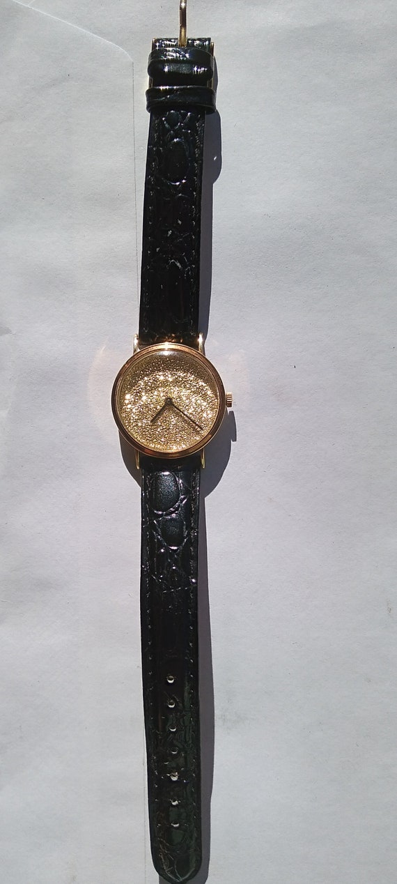 14k Yellow Gold Watch Leather Strap Gem