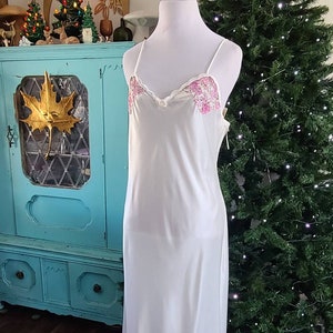 NOS Vintage Satin Slinky 80s Nightgown Val Mode Lingerie Sheer Lace Bust