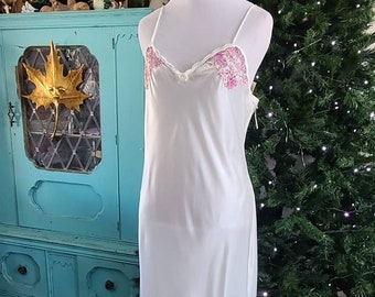 NOS Vintage Satin Slinky 80s Nightgown Val Mode Lingerie Sheer Lace Bust