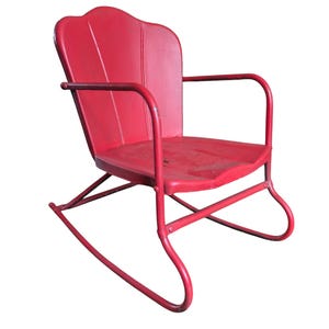 Vtg 50s 60s MCM Metal Rocking Chair Childs Rocker Clam Shell Condition  paint chipping flaking, light rust needs refinishing