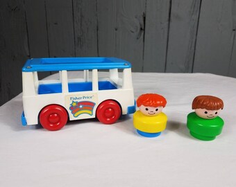 1990 fisher price little people mini bus and 2 little people red head