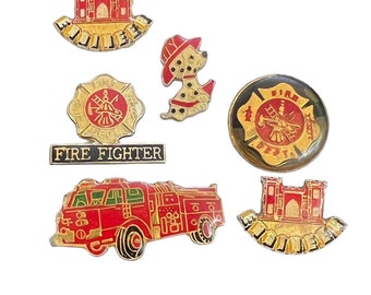 VTG 70s enamel pin lot Fire fighter army corp engineers Tie Tack Scatter Lapel Condition light yellowing of enamel, bottom right engineer