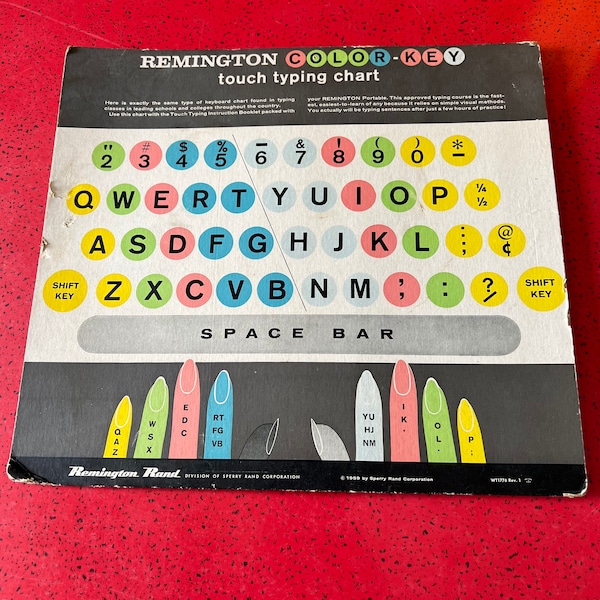 1959 Remington Rand Color-Key Touch Typing Chart vintage advertising 50s teaching prop