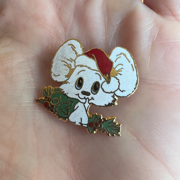 1973 RARE Hallmark Pin Christmas Vintage Mouse White in Santa Hat Cloisonne. Condition: great overall, see photos for details please zoom in