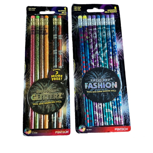 Vintage 1990s Y2K Pentech Fireworks Glitter Pencils Lot Deadstock Rare Fashion Condition new old stock, packaging has yellow on plastic