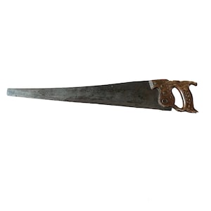 Rare Antique WARRANTED Superior 30” Hand Saw Patented 1800s Logging. Condition; honest wear scuffs on handle, light rusting on bladeSee phot