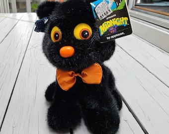 VTG 80s Black Cat Plush 10" Midnight by Applause Halloween Stuffed Animal NWT