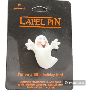 VTG Nos 80er Jahre Halloween Geist Pin Brosche Weiß Punziert 1987 Wackelaugen Zustand: ungetragen in original Karte