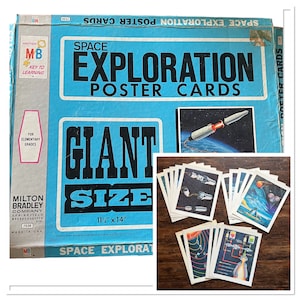 VTG 1970 space exploration Giant poster cards Teacher resource Galaxy decor. Complete set of 15 print illustrated cards and 15 companion stu