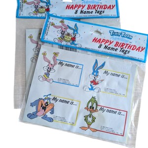 Vintage NOS 1990 Tiny Toon Adventures Birthday Name Tags 2 Packs Of 8each Condition: great new old stock