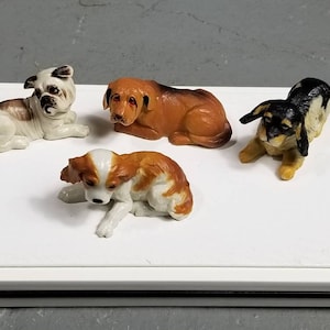 Vintage Miniature Plastic Resin Dog Figurines Macau Toy Dollhouse