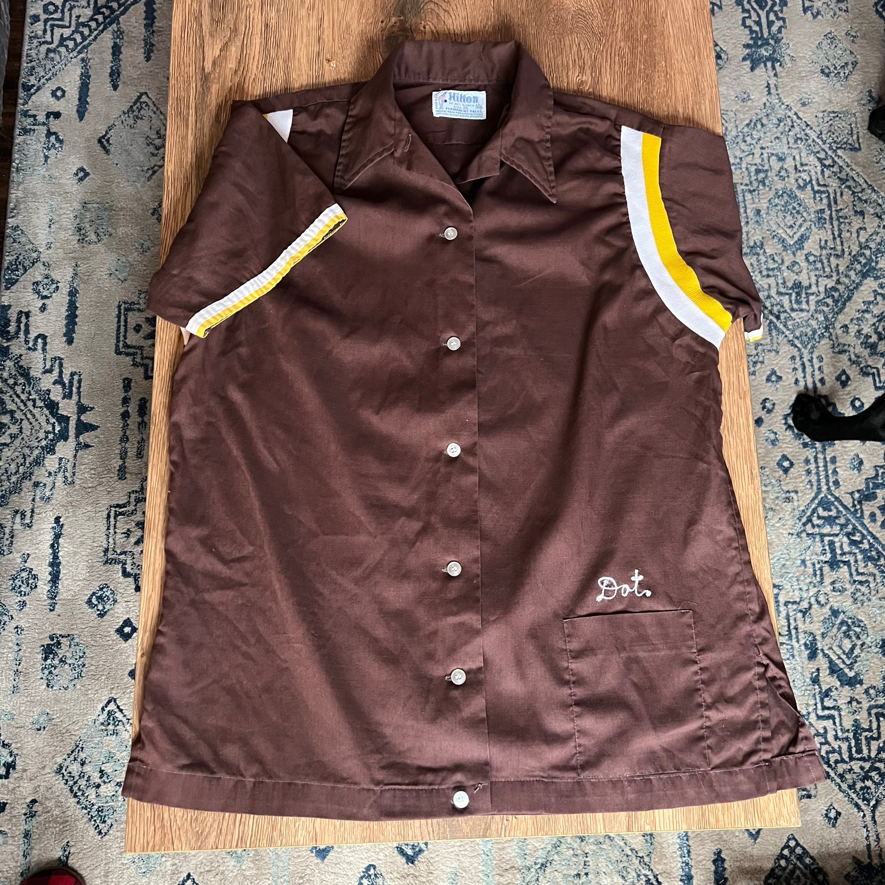 60s〜 King Louie Bowling Shirt USA stitch Vtg 1960s King Louie Bowling Shirt Sz 38 Med Womans Collared Chain