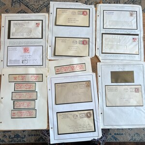 vintage Collectible U.S. postmarks irregularities canceled stamps. Estate find: a collection of pages with mounted envelopes with various po