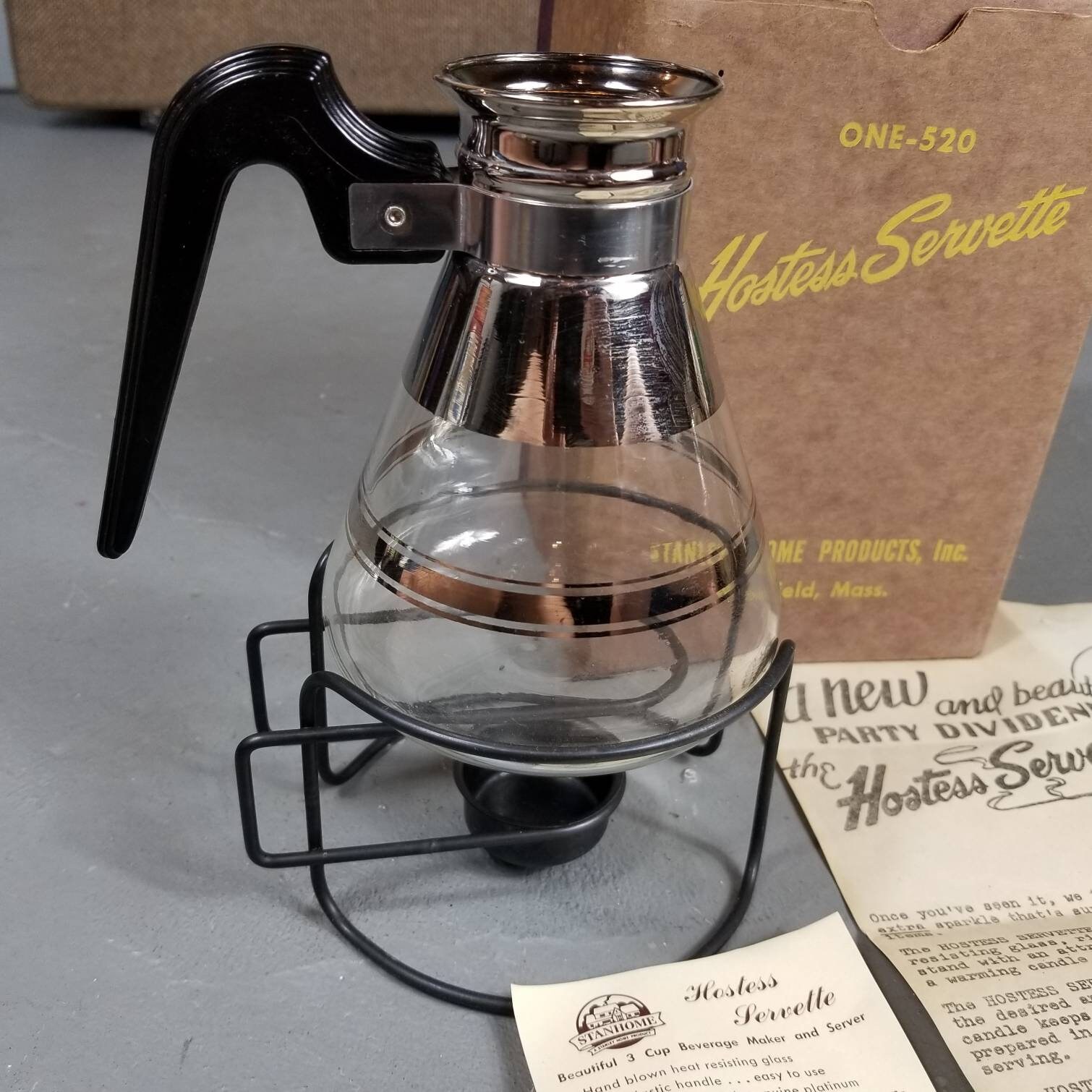 NOS Vintage MCM Glass Coffee Pot Warmer Carafe with Stand Etsy