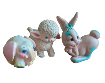 vintage rubber squeak toy Lot sun rubber lamb dreamland rabbit sanitoy elephant