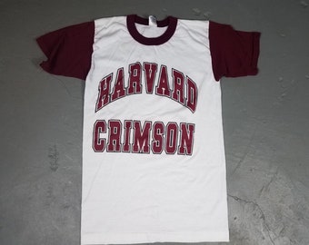 vintage 80s harvard crimson ringer M t-shirt Trench cotton blend college athletics