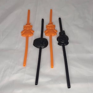 Vintage Blowmold Halloween Strohhalme 2 Hexe Geist Kürbis Sammlerstück